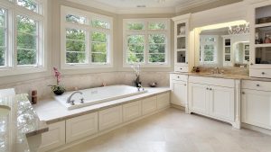 Master bath in luxury home with large tub